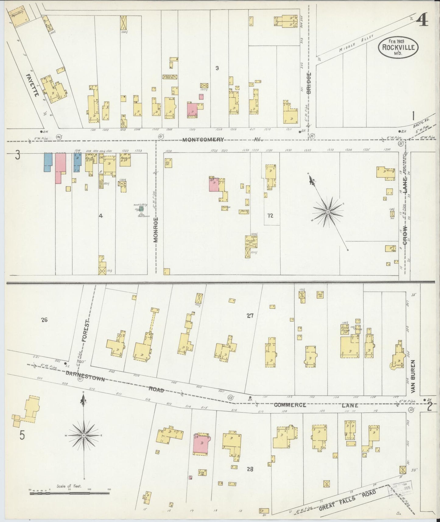 Sanborn Fire Insurance Map from Rockville, Montgomery County, Maryland (1903), Sheet #0004 - Historic Sanborn Fire Insurance Map Print, vintage old map wall art