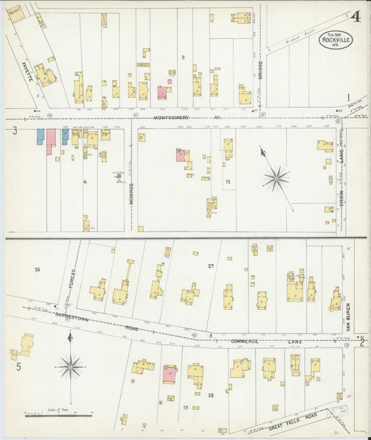 Sanborn Fire Insurance Map from Rockville, Montgomery County, Maryland (1903), Sheet #0004 - Historic Sanborn Fire Insurance Map Print, vintage old map wall art