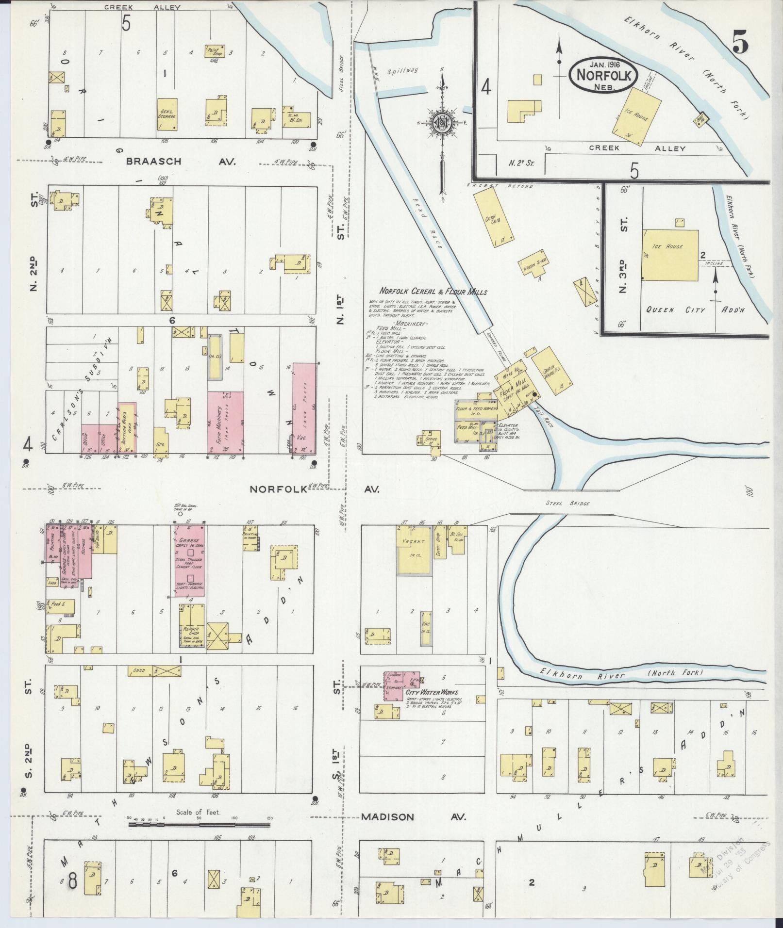 Sanborn Fire Insurance Map from Norfolk, Madison County, Nebraska (1916), Sheet #0005 - Complete Map Set gallery image, historic Sanborn map, vintage wall art, Nebraska Nebraska