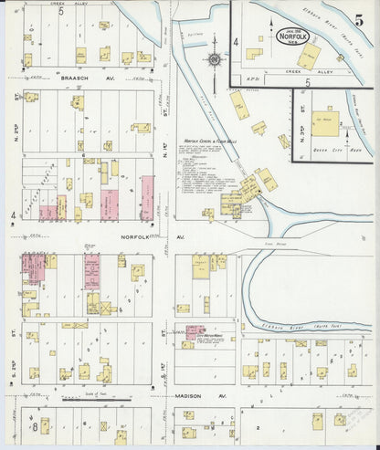 Sanborn Fire Insurance Map from Norfolk, Madison County, Nebraska (1916), Sheet #0005 - Complete Map Set gallery image, historic Sanborn map, vintage wall art, Nebraska Nebraska