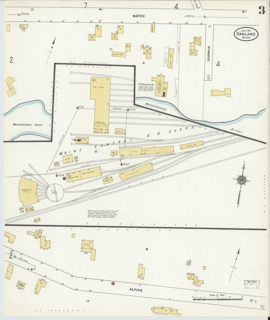 Sanborn Fire Insurance Map from Oakland, Kennebec County, Maine (1911), Sheet #0003 - Historic Sanborn Fire Insurance Map Print, vintage old map wall art, antique decor, genealogy gift, Maine Maine map