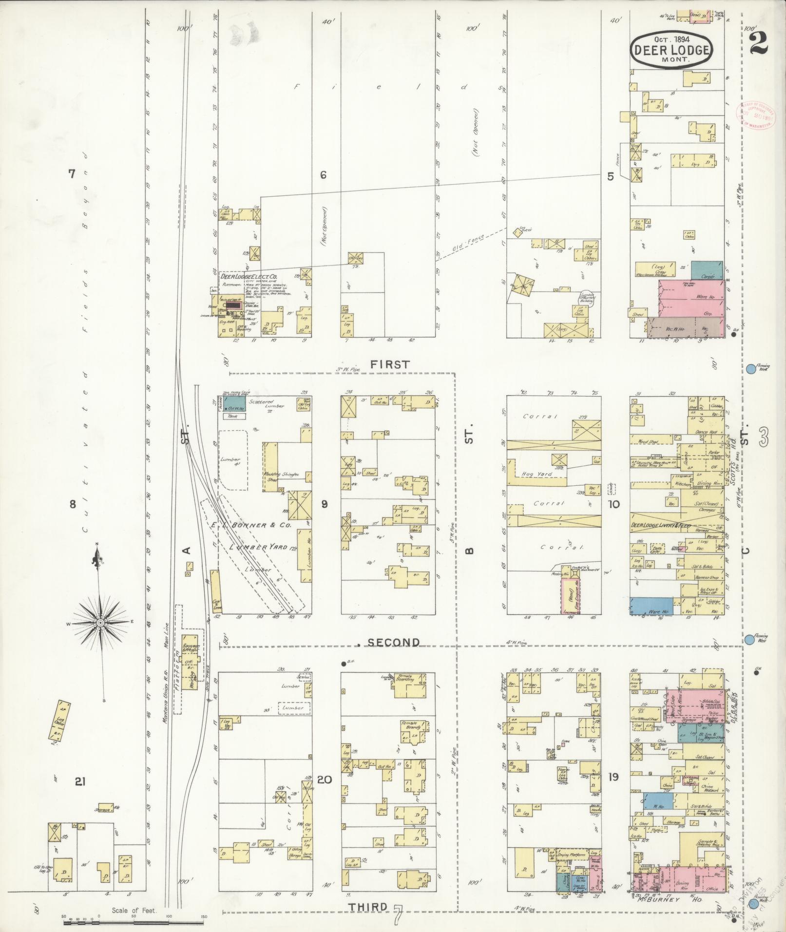 Sanborn Fire Insurance Map from Deer Lodge, Powell County, Montana (1894), Sheet #0002 - Complete Map Set gallery image, historic Sanborn map, vintage wall art, Montana Montana
