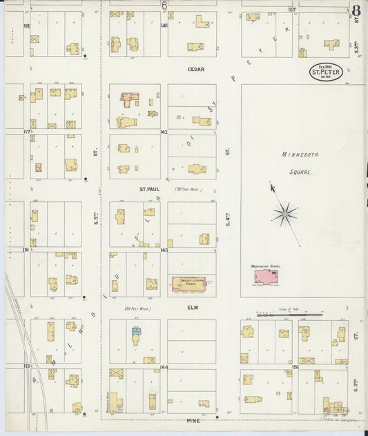 Sanborn Fire Insurance Map from Saint Peter, Nicollet County, Minnesota (1900), Sheet #0008 - Historic Sanborn Fire Insurance Map Print, vintage old map wall art, antique decor, genealogy gift, Minnesota Minnesota map