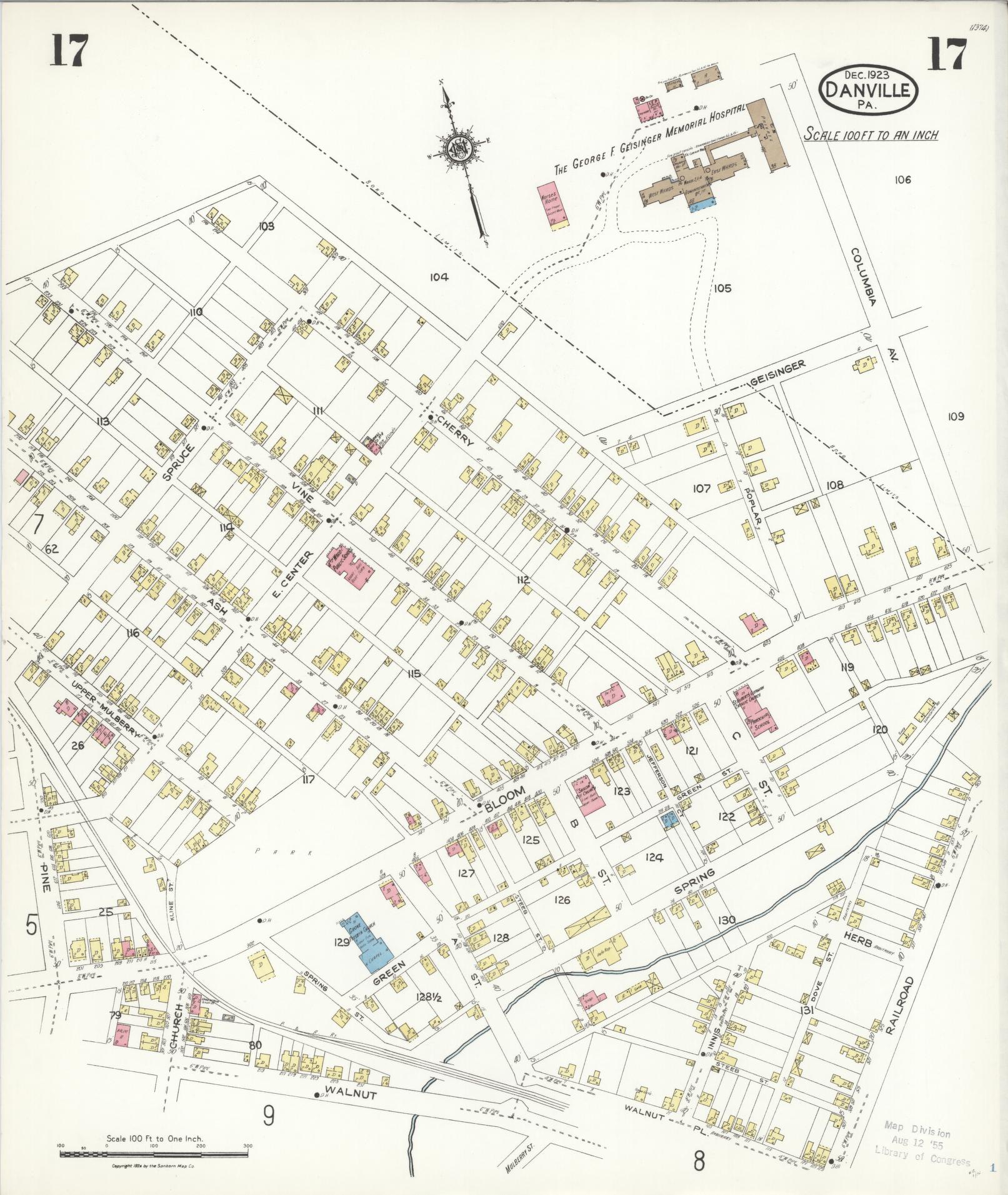 Sanborn Fire Insurance Map from Danville, Montour County, Pennsylvania (1923), Sheet #0017 - Historic Sanborn Fire Insurance Map Print, vintage old map wall art, antique decor, genealogy gift, Pennsylvania Pennsylvania map