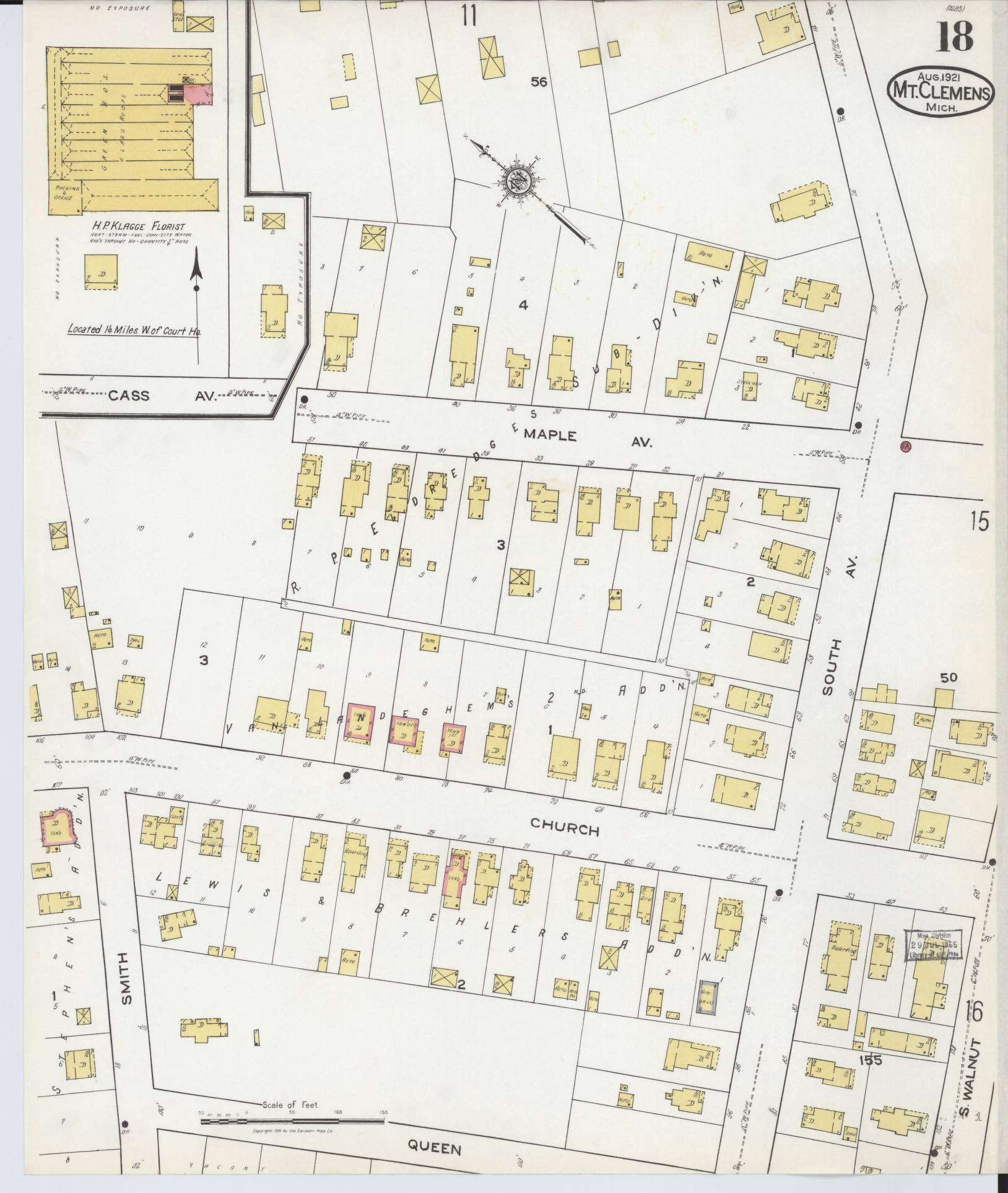 Sanborn Fire Insurance Map from Mount Clemens, Macomb County, Michigan (1921), Sheet #0018 - Complete Map Set gallery image, historic Sanborn map, vintage wall art, Michigan Michigan