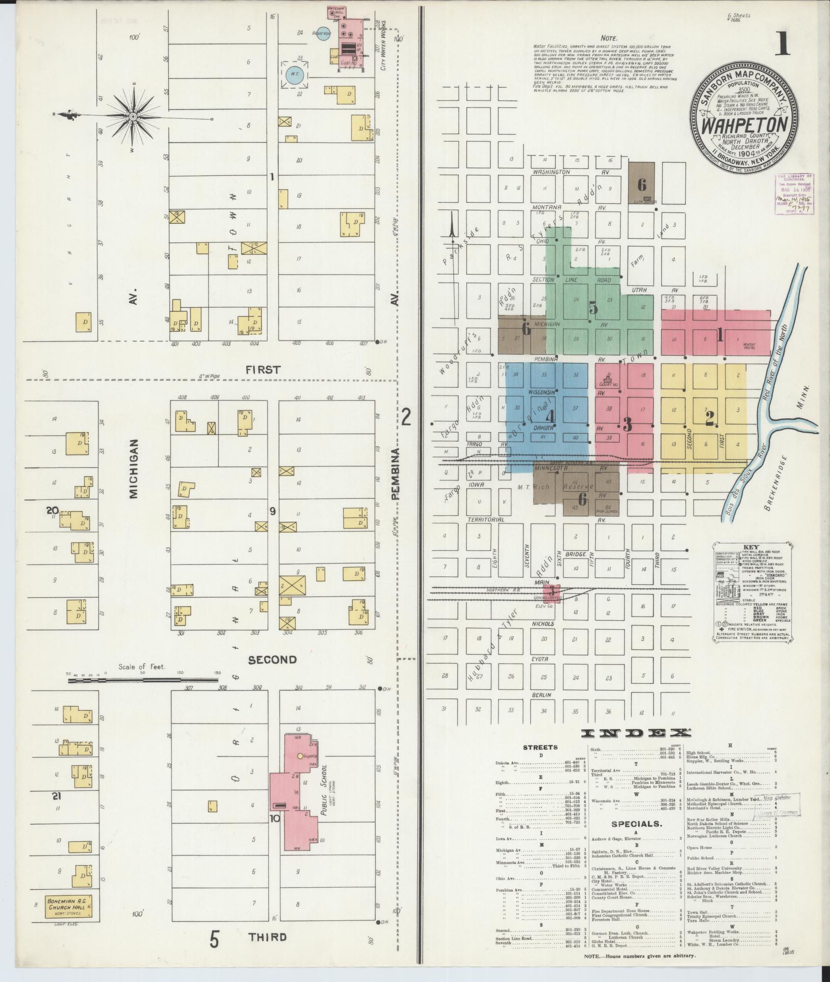 Sanborn Fire Insurance Map from Wahpeton, Richland County, North Dakota (1904), Sheet #0001 - Historic Sanborn Fire Insurance Map Print, vintage old map wall art, antique decor, genealogy gift, North Dakota North Dakota map
