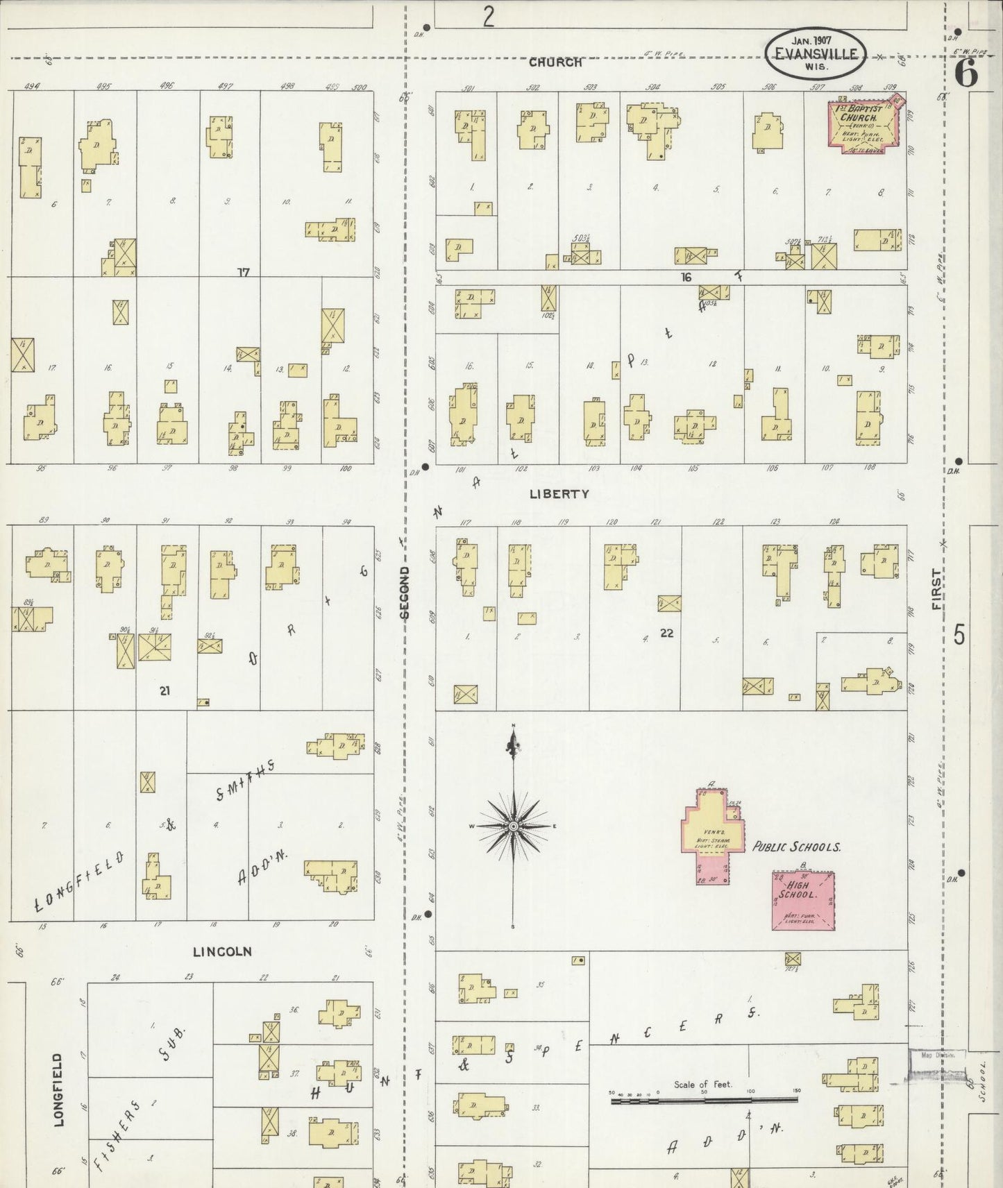 Sanborn Fire Insurance Map from Evansville, Rock County, Wisconsin (1907), Sheet #0006 - Complete Map Set gallery image, historic Sanborn map, vintage wall art, Wisconsin Wisconsin