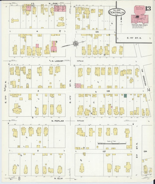 Sanborn Fire Insurance Map from Centralia, Marion, Clinton, Jefferson, and Washington Counties, Illinois (1909), Sheet #0013 - Historic Sanborn Fire Insurance Map Print, vintage old map wall art, antique decor, genealogy gift, Illinois Illinois map
