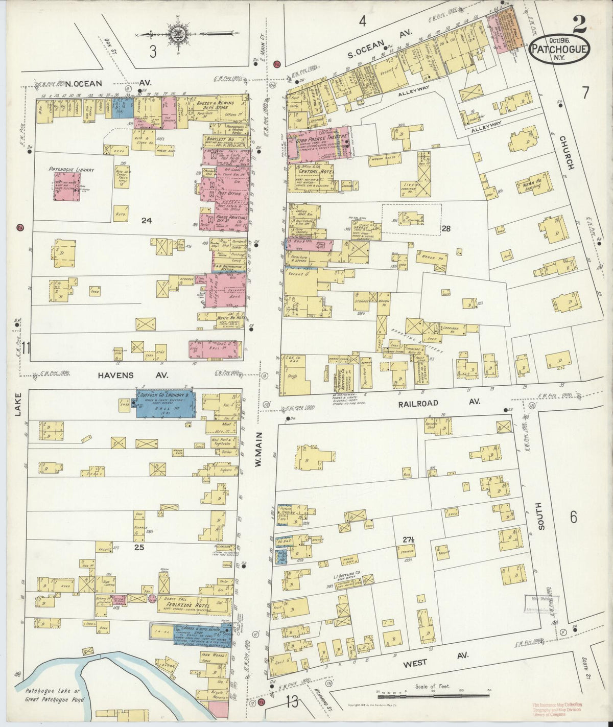 Sanborn Fire Insurance Map from Patchogue, Suffolk County, New York (1916), Sheet #0002 - Complete Map Set gallery image, historic Sanborn map, vintage wall art, New York New York