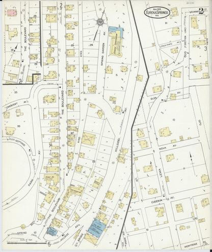 Sanborn Fire Insurance Map from Eureka Springs, Carroll County, Arkansas (1914), Sheet #0002 - Complete Map Set gallery image, historic Sanborn map, vintage wall art, Arkansas Arkansas