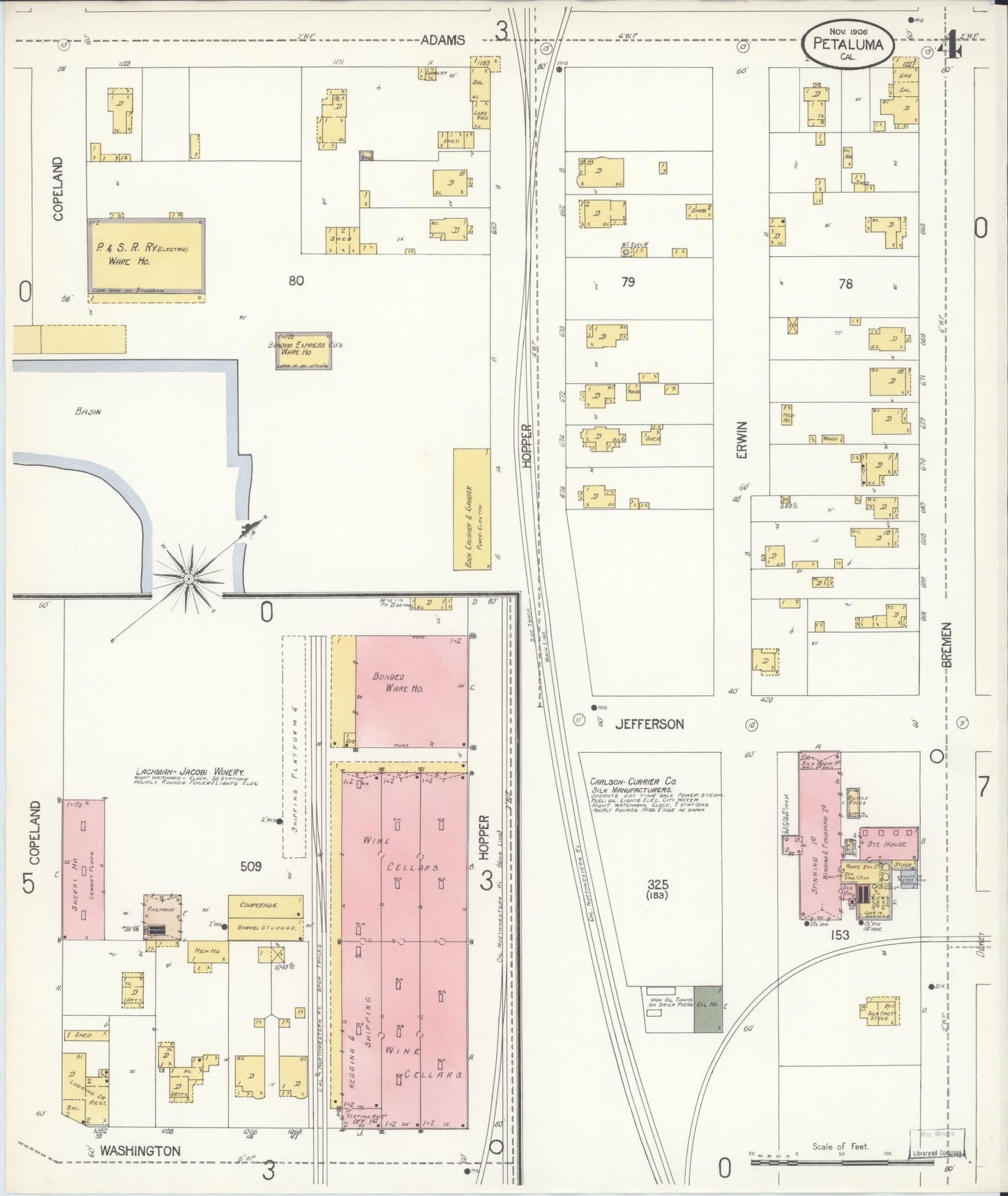 Sanborn Fire Insurance Map from Petaluma, Sonoma County, California (1906), Sheet #0004 - Complete Map Set gallery image, historic Sanborn map, vintage wall art, California California