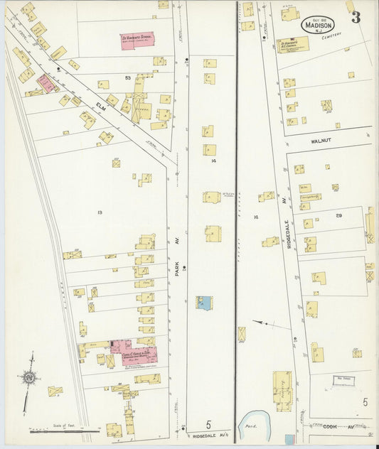 Sanborn Fire Insurance Map from Madison, Morris County, New Jersey (1912), Sheet #0003 - Historic Sanborn Fire Insurance Map Print, vintage old map wall art, antique decor, genealogy gift, New Jersey New Jersey map