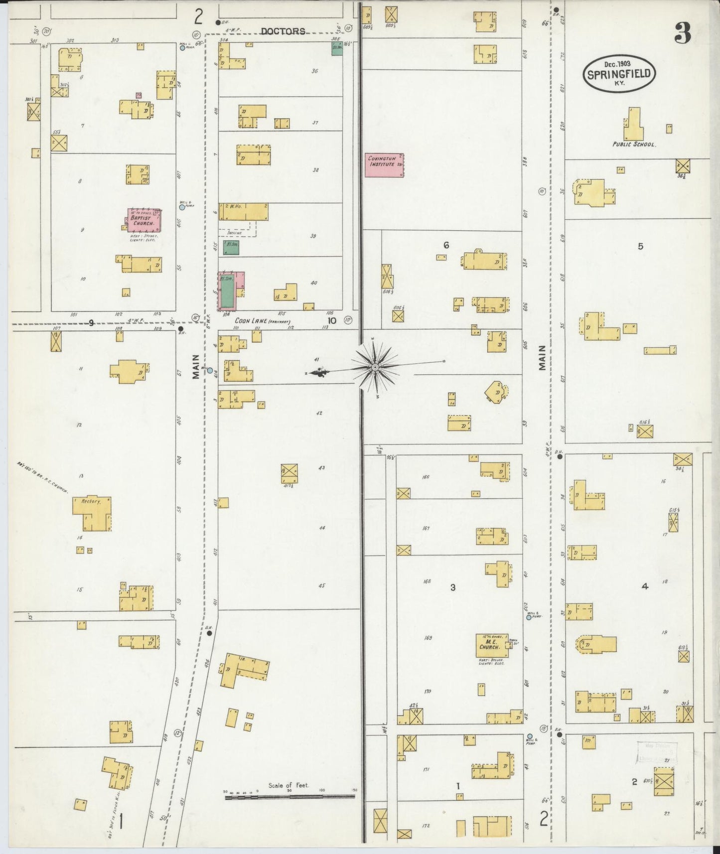 Sanborn Fire Insurance Map from Springfield, Washington County, Kentucky (1903), Sheet #0003 - Historic Sanborn Fire Insurance Map Print, vintage old map wall art, antique decor, genealogy gift, Kentucky Kentucky map
