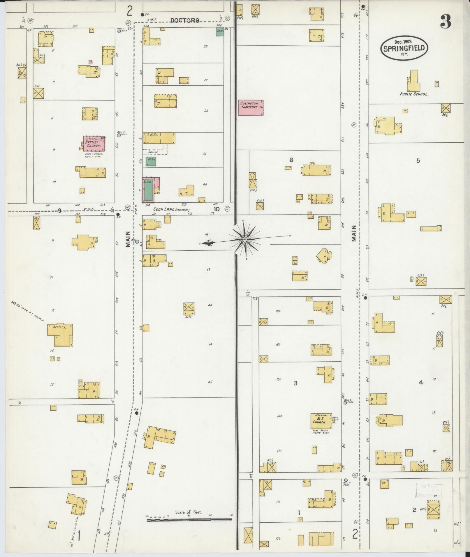 Sanborn Fire Insurance Map from Springfield, Washington County, Kentucky (1903), Sheet #0003 - Historic Sanborn Fire Insurance Map Print, vintage old map wall art, antique decor, genealogy gift, Kentucky Kentucky map
