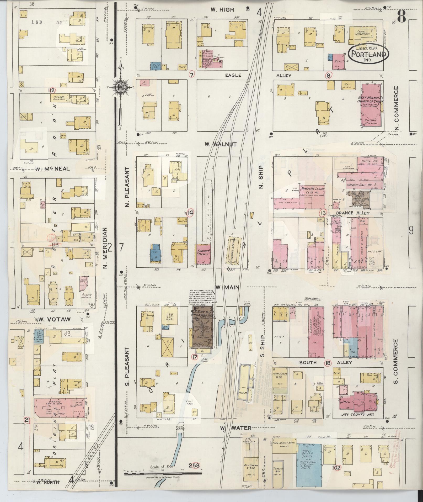 Sanborn Fire Insurance Map from Portland, Jay County, Indiana (1946), Sheet #0008 - Historic Sanborn Fire Insurance Map Print, vintage old map wall art, antique decor, genealogy gift, Indiana Indiana map