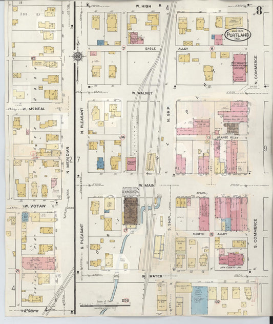 Sanborn Fire Insurance Map from Portland, Jay County, Indiana (1946), Sheet #0008 - Historic Sanborn Fire Insurance Map Print, vintage old map wall art, antique decor, genealogy gift, Indiana Indiana map