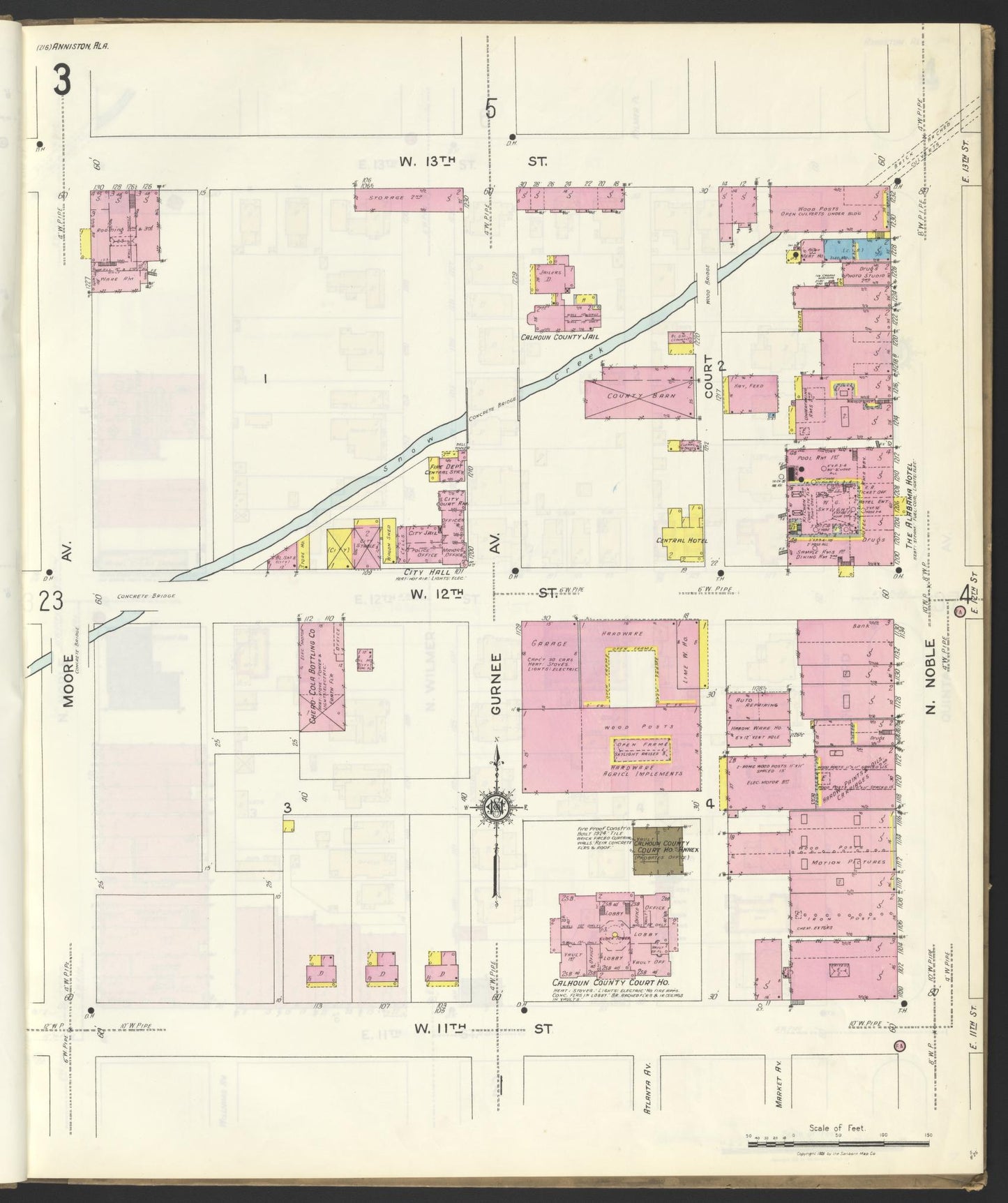 Sanborn Fire Insurance Map from Anniston, Calhoun County, Alabama (1925), Sheet #0003 - Historic Sanborn Fire Insurance Map Print, vintage old map wall art, antique decor, genealogy gift, Alabama Alabama map