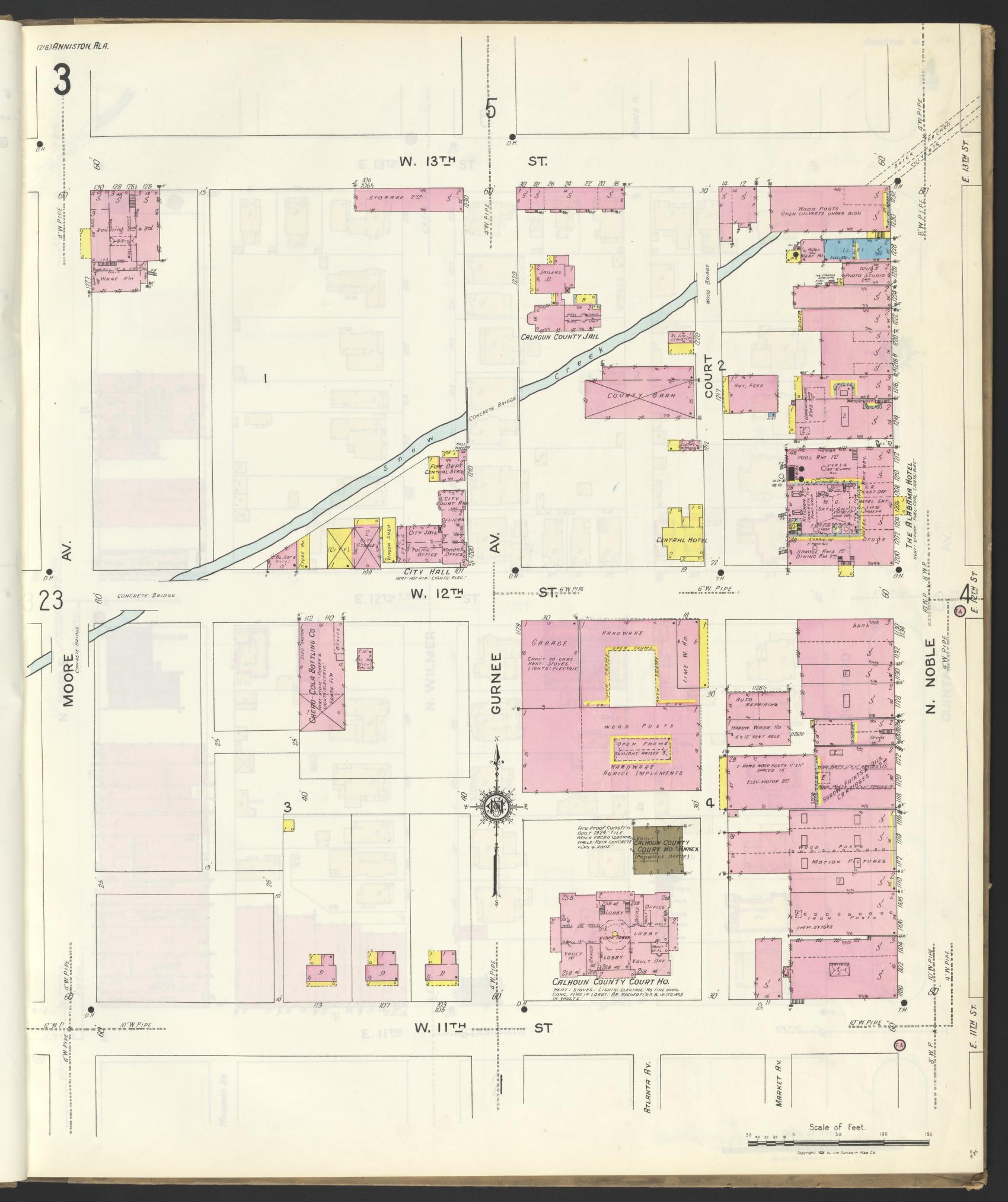Sanborn Fire Insurance Map from Anniston, Calhoun County, Alabama (1925), Sheet #0003 - Historic Sanborn Fire Insurance Map Print, vintage old map wall art, antique decor, genealogy gift, Alabama Alabama map