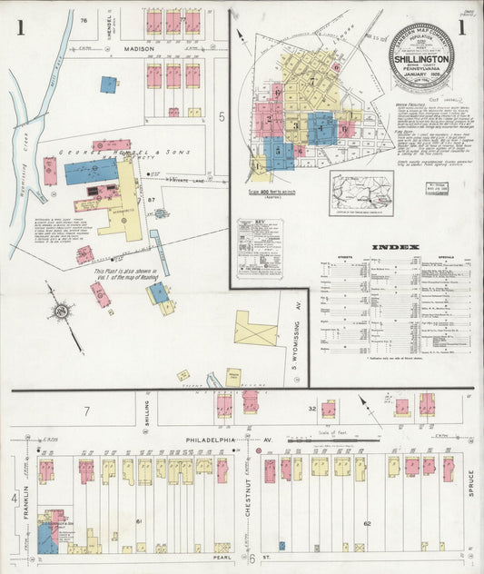 Sanborn Fire Insurance Map from Shillington, Berks County, Pennsylvania (1928), Sheet #0001 - Historic Sanborn Fire Insurance Map Print, vintage old map wall art, antique decor, genealogy gift, Pennsylvania Pennsylvania map