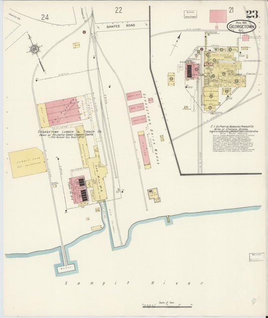 Sanborn Fire Insurance Map from Georgetown, Georgetown County, South Carolina (1913), Sheet #0023 - Historic Sanborn Fire Insurance Map Print, vintage old map wall art, antique decor, genealogy gift, South Carolina South Carolina map