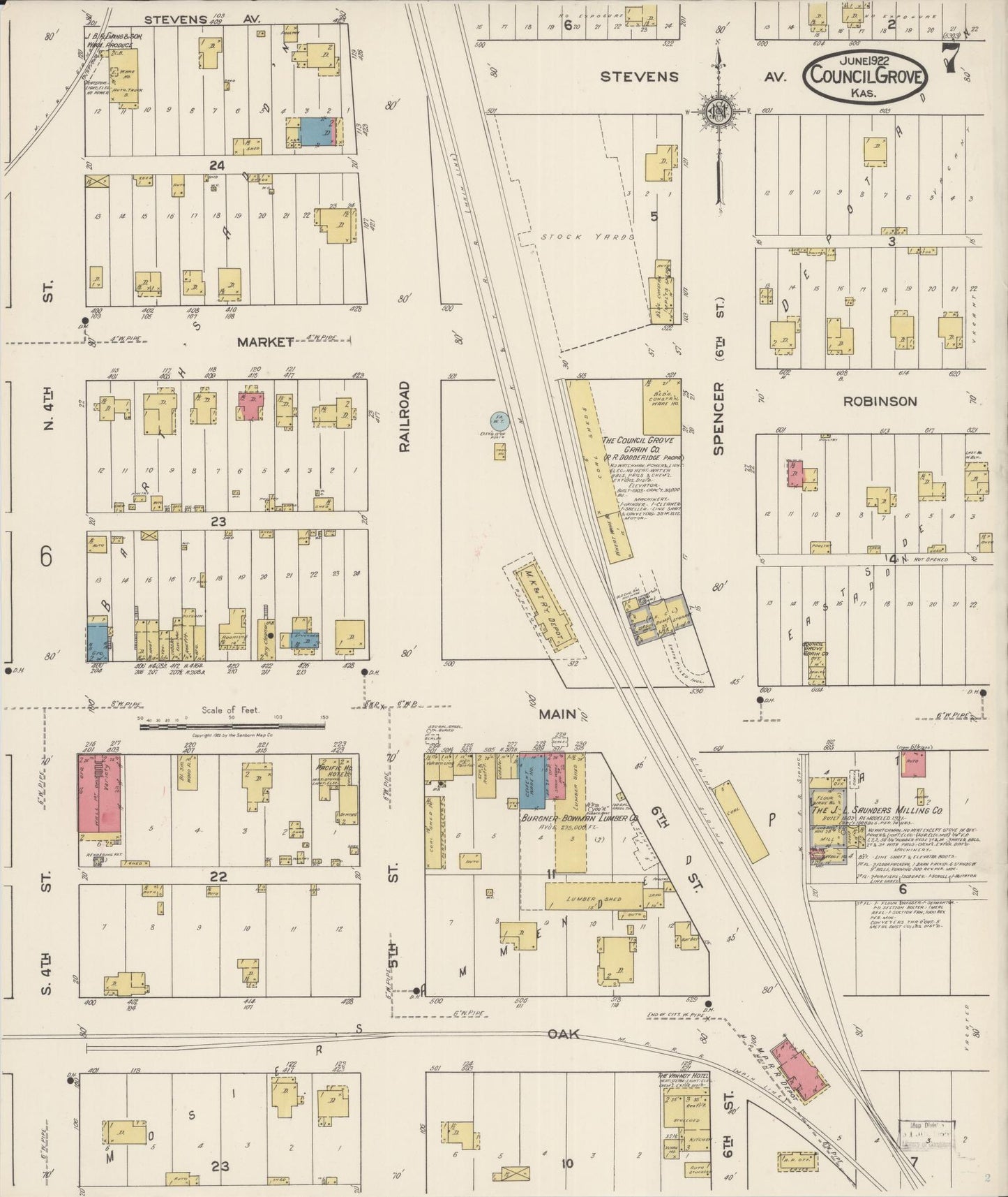 Sanborn Fire Insurance Map from Council Grove, Morris County, Kansas (1922), Sheet #0007 - Complete Map Set gallery image, historic Sanborn map, vintage wall art, Kansas Kansas