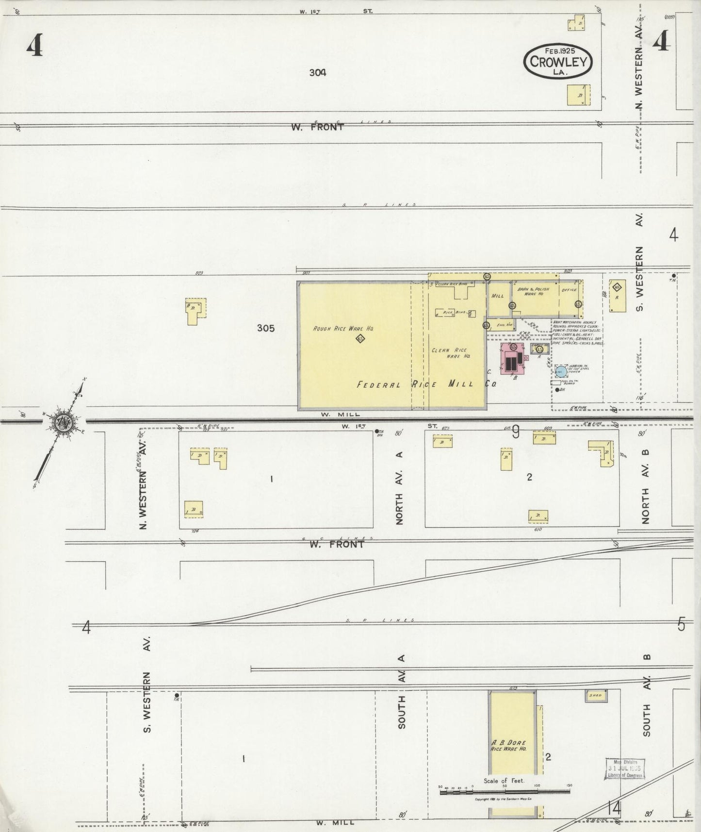 Sanborn Fire Insurance Map from Crowley, Acadia Parish, Louisiana (1925), Sheet #0004 - Complete Map Set gallery image, historic Sanborn map, vintage wall art, Louisiana Louisiana