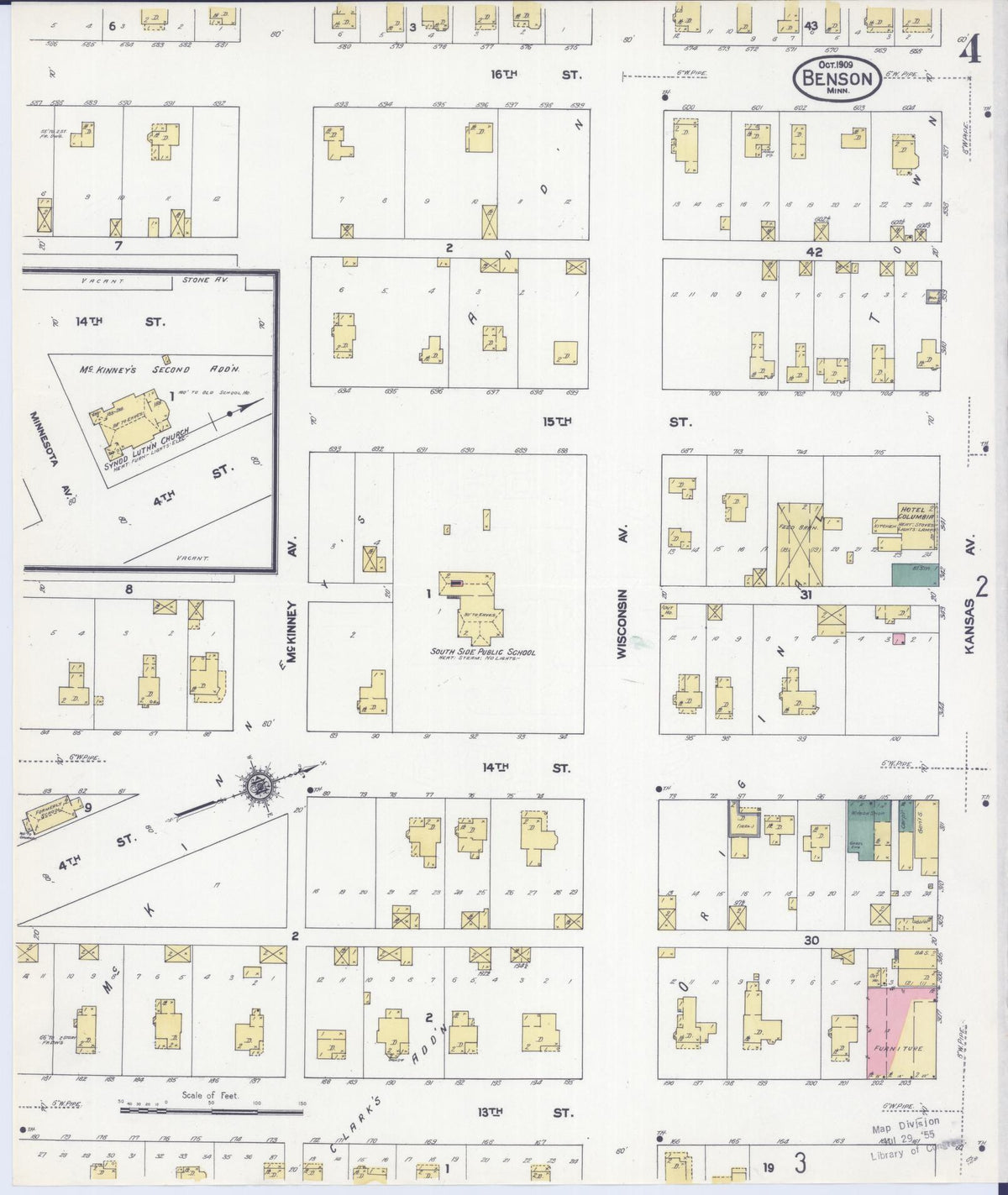 Sanborn Fire Insurance Map from Benson, Swift County, Minnesota (1909), Sheet #0004 - Complete Map Set gallery image, historic Sanborn map, vintage wall art, Minnesota Minnesota