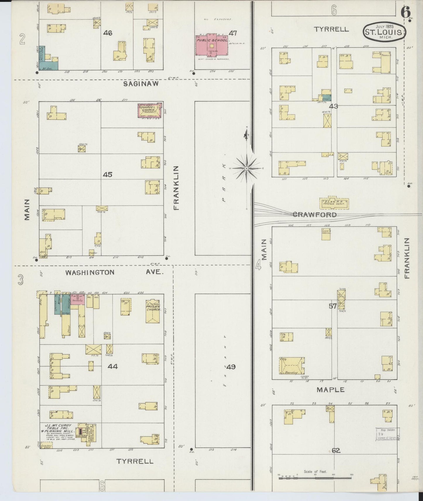 Sanborn Fire Insurance Map from Saint Louis, Gratiot County, Michigan (1893), Sheet #0006 - Complete Map Set gallery image, historic Sanborn map, vintage wall art, Michigan Michigan