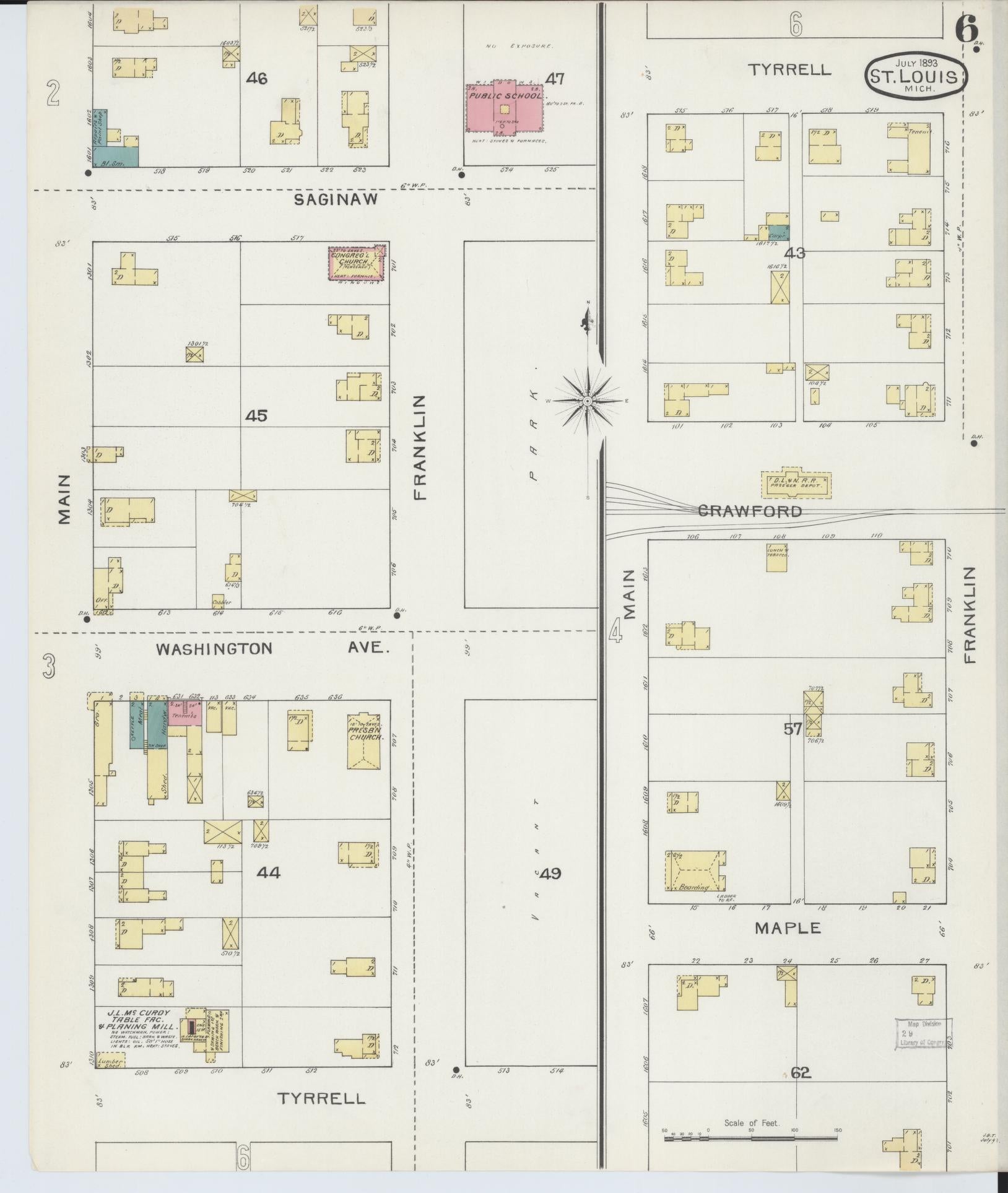 Sanborn Fire Insurance Map from Saint Louis, Gratiot County, Michigan (1893), Sheet #0006 - Complete Map Set gallery image, historic Sanborn map, vintage wall art, Michigan Michigan