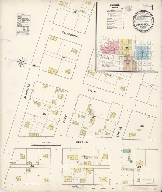 Sanborn Fire Insurance Map from Gridley, Butte County, California (1890), Sheet #0001 - Historic Sanborn Fire Insurance Map Print, vintage old map wall art, antique decor, genealogy gift, California California map