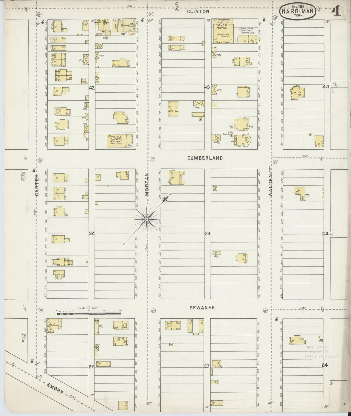 Sanborn Fire Insurance Map from Harriman, Roane County, Tennessee (1895), Sheet #0004 - Complete Map Set gallery image, historic Sanborn map, vintage wall art, Tennessee Tennessee
