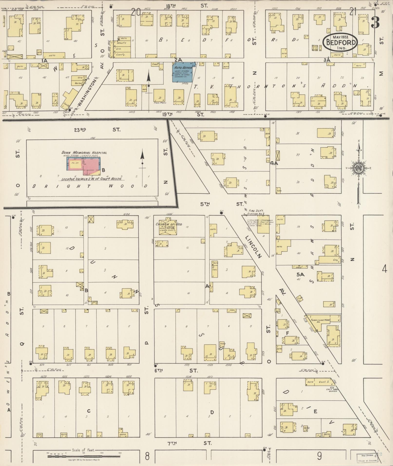 Sanborn Fire Insurance Map from Bedford, Lawrence County, Indiana (1922), Sheet #0003 - Complete Map Set gallery image, historic Sanborn map, vintage wall art, Indiana Indiana