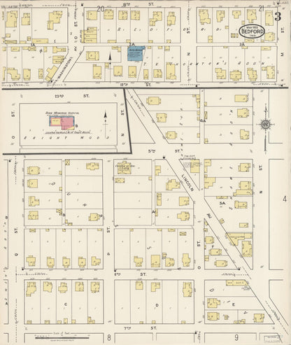 Sanborn Fire Insurance Map from Bedford, Lawrence County, Indiana (1922), Sheet #0003 - Complete Map Set gallery image, historic Sanborn map, vintage wall art, Indiana Indiana