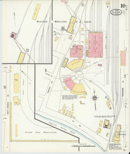 Sanborn Fire Insurance Map from Elkins, Randolph County, West Virginia (1910), Sheet #0010 - Complete Map Set gallery image, historic Sanborn map, vintage wall art, West Virginia West Virginia