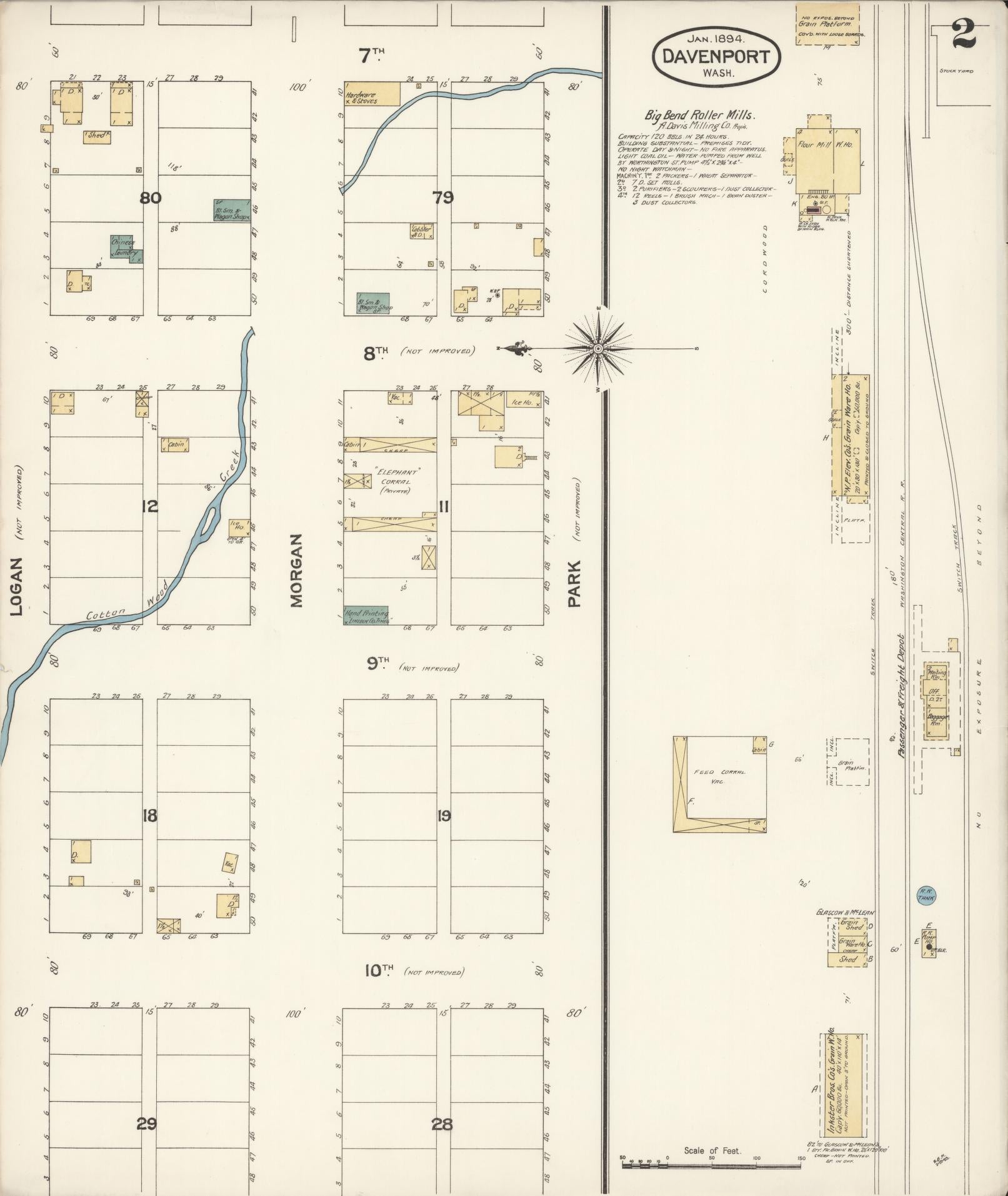Sanborn Fire Insurance Map from Davenport, Lincoln County, Washington (1894), Sheet #0002 - Complete Map Set gallery image, historic Sanborn map, vintage wall art, Washington Washington