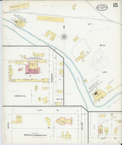 Sanborn Fire Insurance Map from Oconto, Oconto County, Wisconsin (1904), Sheet #0015 - Historic Sanborn Fire Insurance Map Print, vintage old map wall art, antique decor, genealogy gift, Wisconsin Wisconsin map