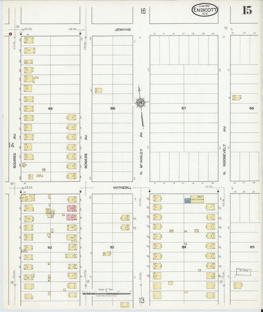 Sanborn Fire Insurance Map from Endicott, Broome County, New York (1918), Sheet #0015 - Historic Sanborn Fire Insurance Map Print, vintage old map wall art, antique decor, genealogy gift, New York New York map