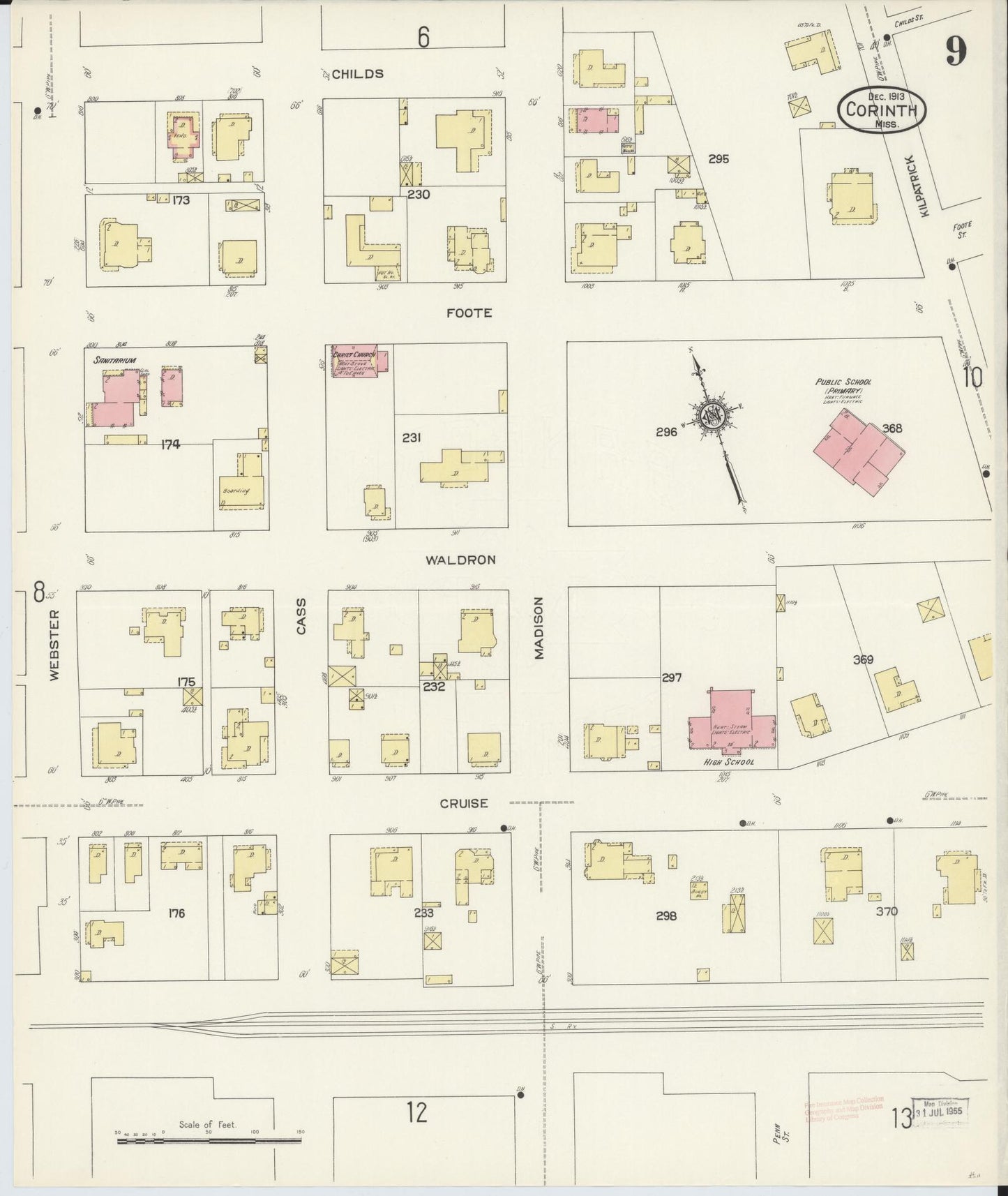 Sanborn Fire Insurance Map from Corinth, Alcorn County, Mississippi (1913), Sheet #0009 - Complete Map Set gallery image, historic Sanborn map, vintage wall art, Mississippi Mississippi
