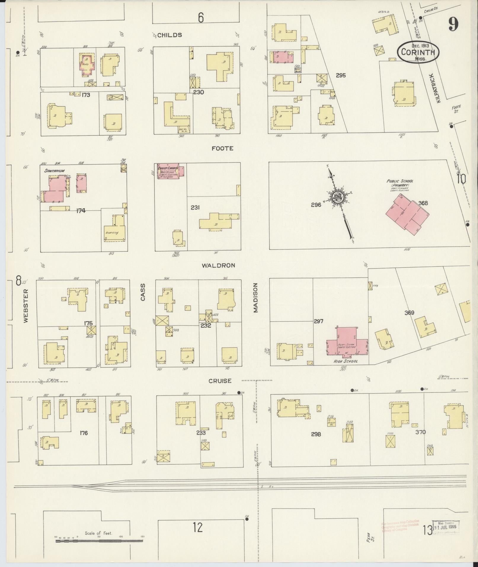 Sanborn Fire Insurance Map from Corinth, Alcorn County, Mississippi (1913), Sheet #0009 - Complete Map Set gallery image, historic Sanborn map, vintage wall art, Mississippi Mississippi