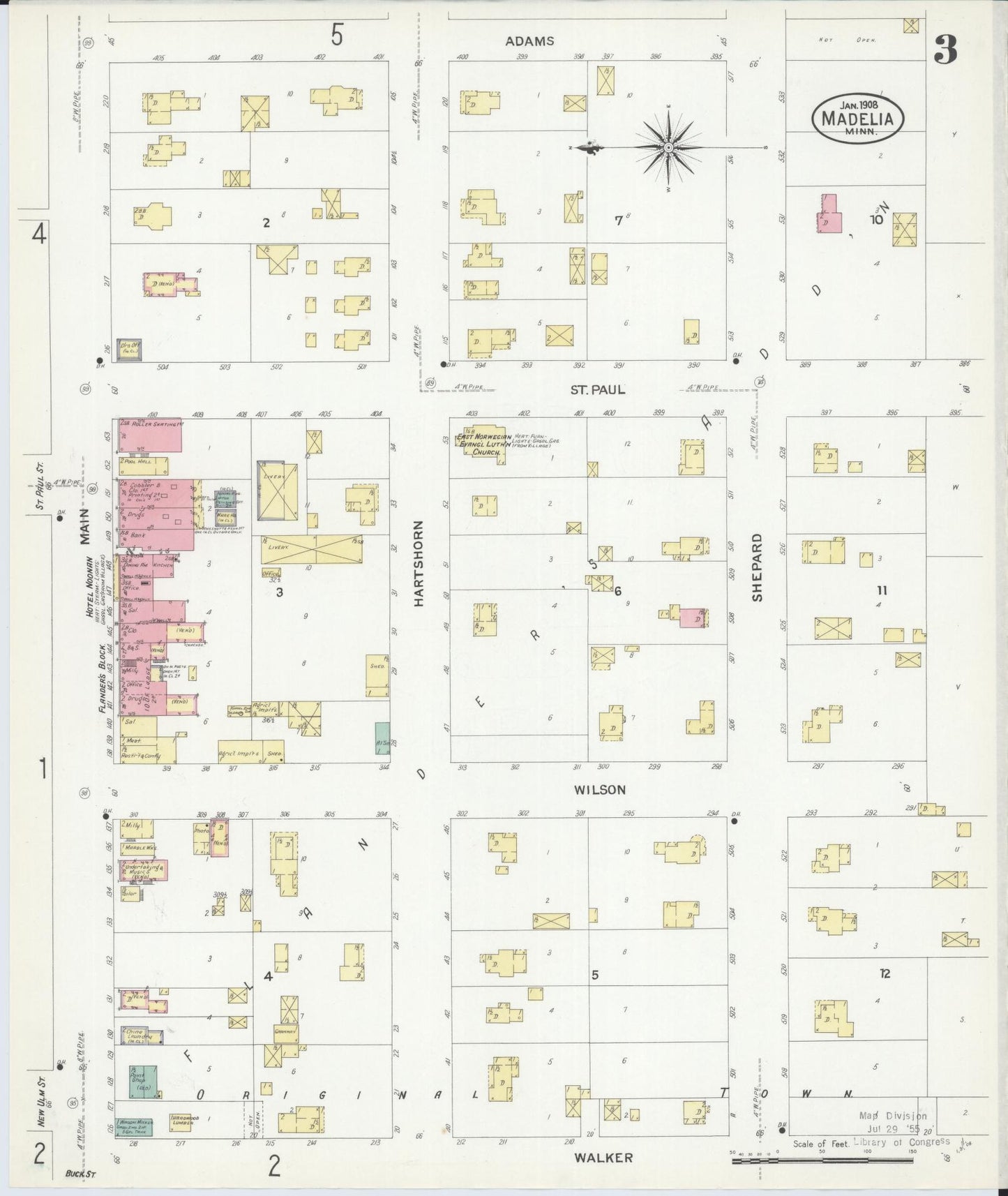 Sanborn Fire Insurance Map from Madelia, Watonwan County, Minnesota (1908), Sheet #0003 - Historic Sanborn Fire Insurance Map Print, vintage old map wall art, antique decor, genealogy gift, Minnesota Minnesota map