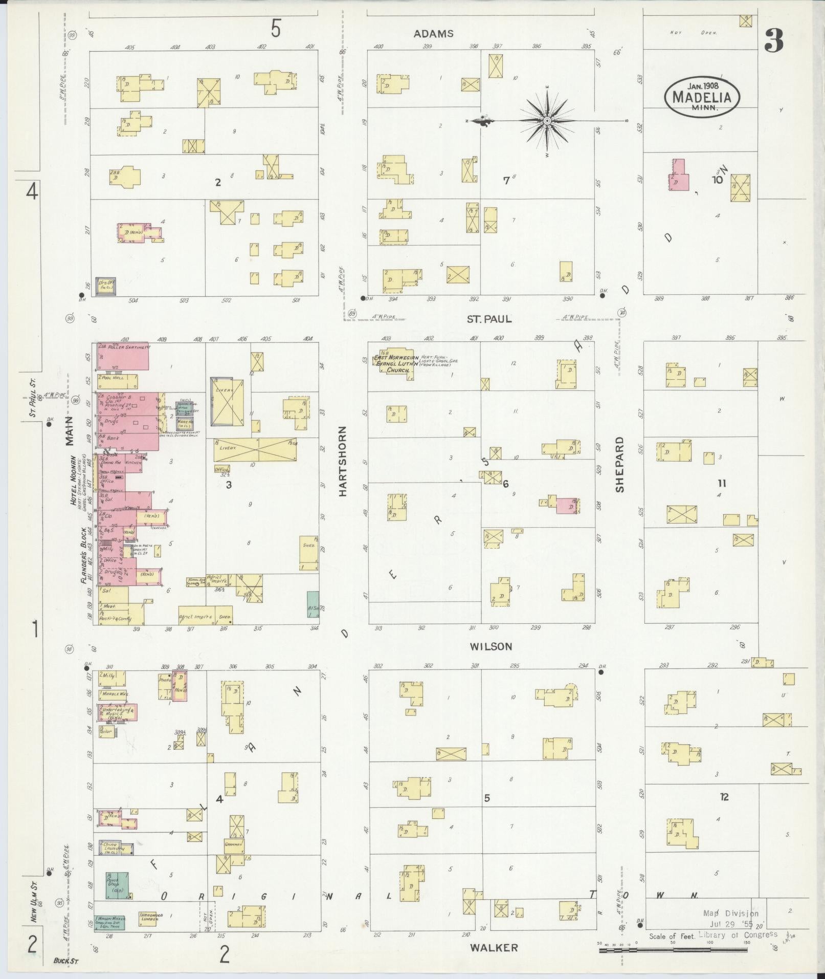 Sanborn Fire Insurance Map from Madelia, Watonwan County, Minnesota (1908), Sheet #0003 - Historic Sanborn Fire Insurance Map Print, vintage old map wall art, antique decor, genealogy gift, Minnesota Minnesota map