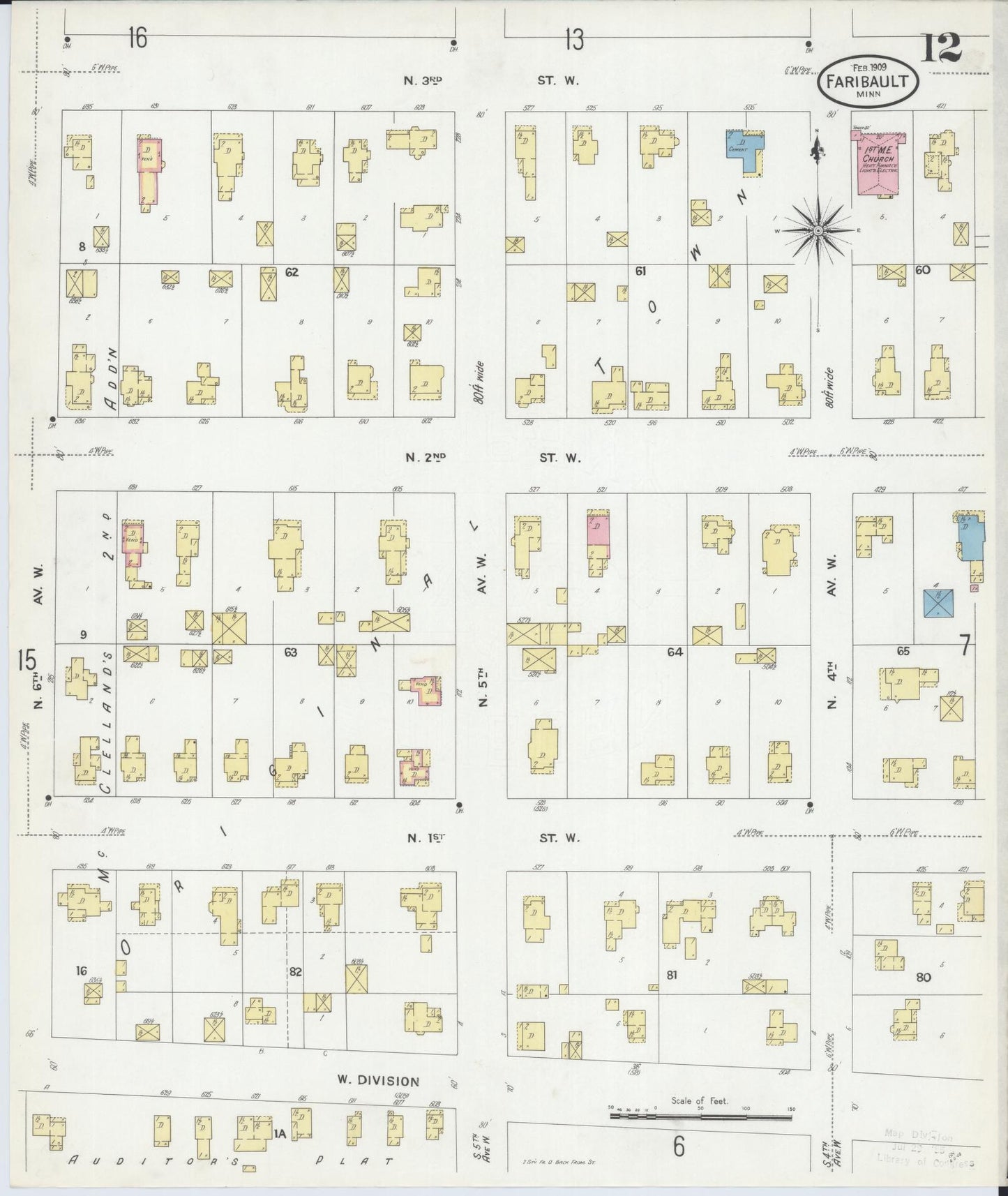 Sanborn Fire Insurance Map from Faribault, Rice County, Minnesota (1909), Sheet #0012 - Complete Map Set gallery image, historic Sanborn map, vintage wall art, Minnesota Minnesota