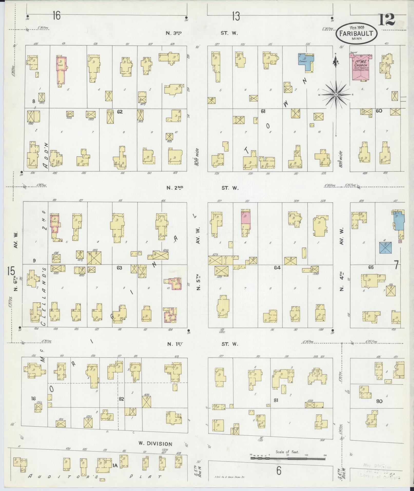 Sanborn Fire Insurance Map from Faribault, Rice County, Minnesota (1909), Sheet #0012 - Complete Map Set gallery image, historic Sanborn map, vintage wall art, Minnesota Minnesota