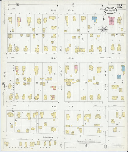 Sanborn Fire Insurance Map from Faribault, Rice County, Minnesota (1909), Sheet #0012 - Complete Map Set gallery image, historic Sanborn map, vintage wall art, Minnesota Minnesota
