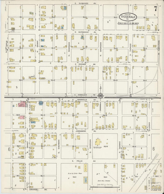 Sanborn Fire Insurance Map from Fitzgerald, Ben Hill County, Georgia (1915), Sheet #0007 - Historic Sanborn Fire Insurance Map Print, vintage old map wall art, antique decor, genealogy gift, Georgia Georgia map
