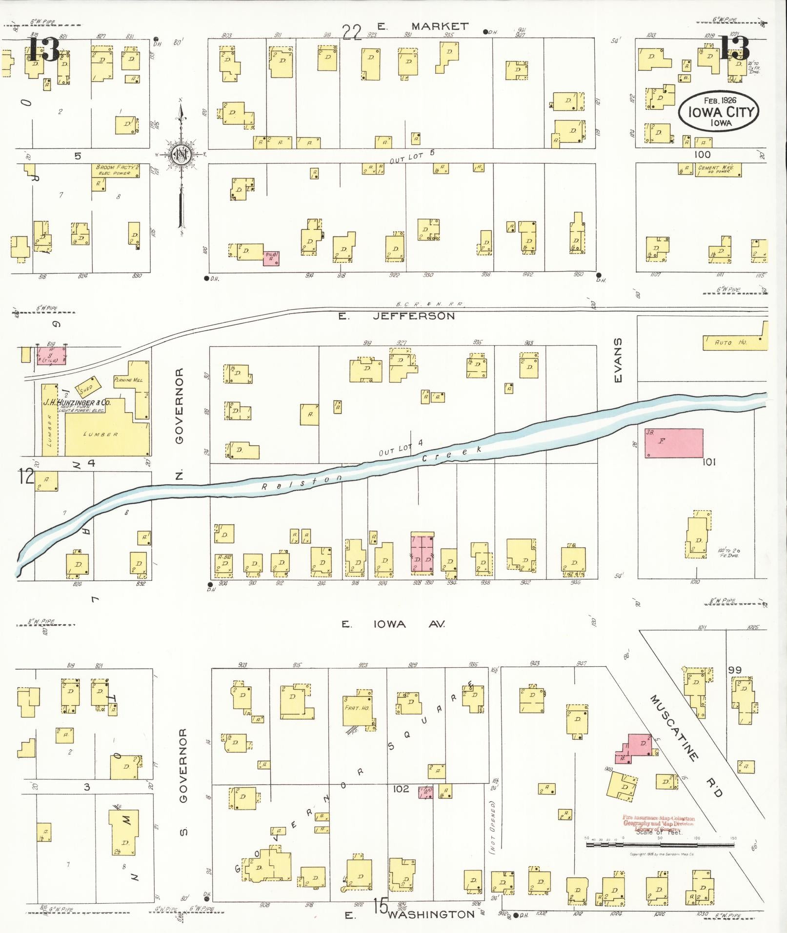 Sanborn Fire Insurance Map from Iowa City, Johnson County, Iowa (1926), Sheet #0013 - Historic Sanborn Fire Insurance Map Print, vintage old map wall art