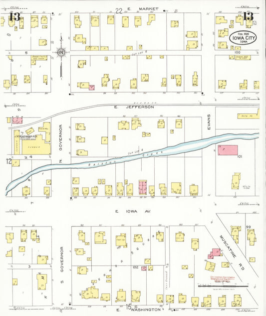 Sanborn Fire Insurance Map from Iowa City, Johnson County, Iowa (1926), Sheet #0013 - Historic Sanborn Fire Insurance Map Print, vintage old map wall art