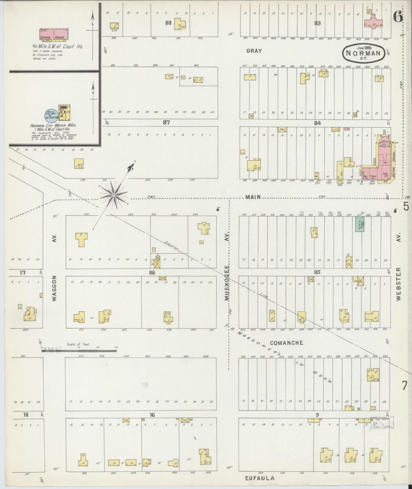 Sanborn Fire Insurance Map from Norman, Cleveland County, Oklahoma (1896), Sheet #0006 - Complete Map Set gallery image, historic Sanborn map, vintage wall art, Oklahoma Oklahoma