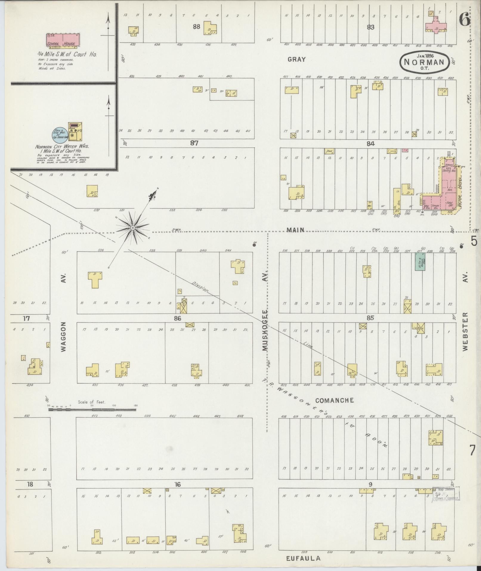 Sanborn Fire Insurance Map from Norman, Cleveland County, Oklahoma (1896), Sheet #0006 - Complete Map Set gallery image, historic Sanborn map, vintage wall art, Oklahoma Oklahoma