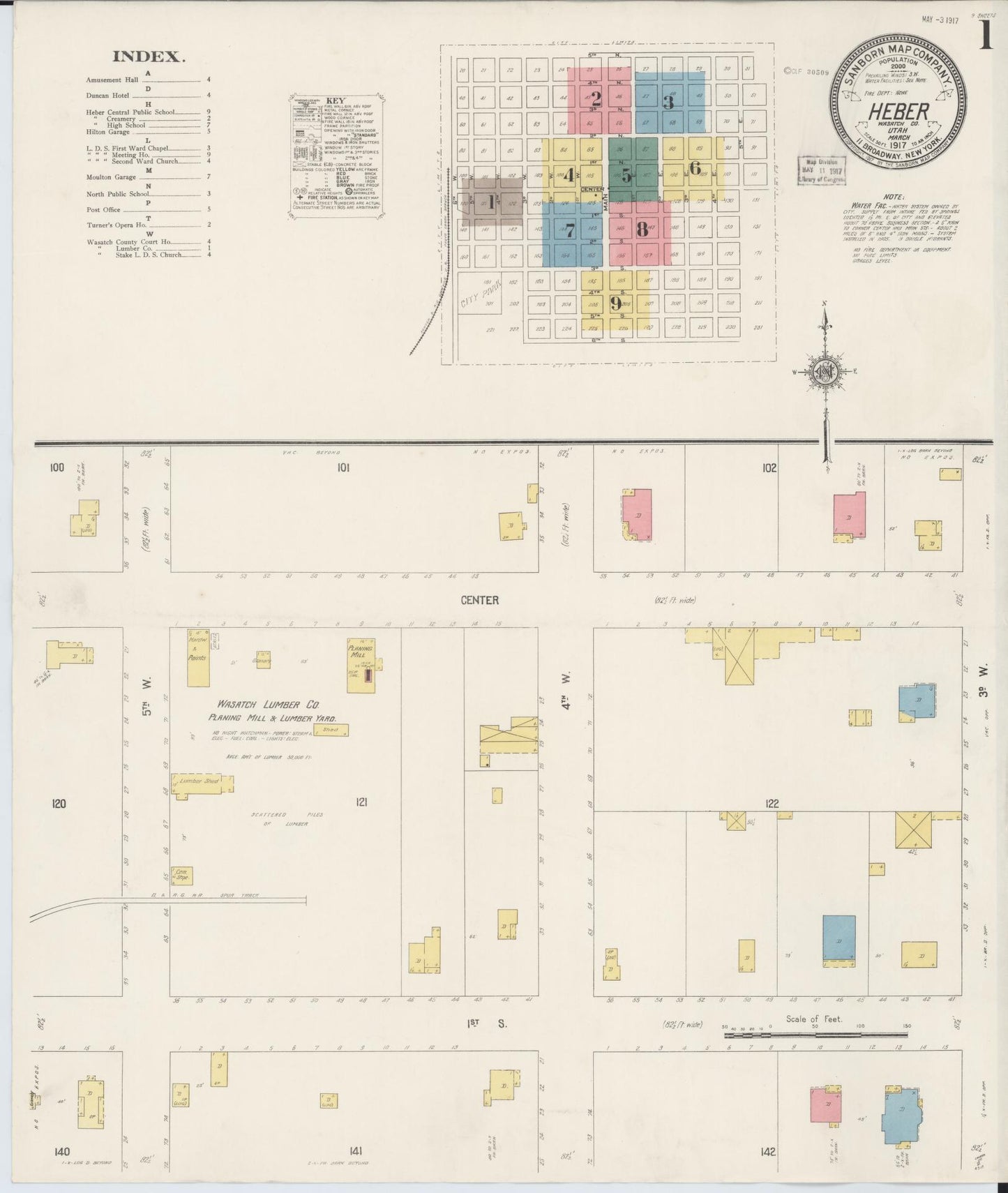 Sanborn Fire Insurance Map from Heber, Wasatch County, Utah (1917), Sheet #0001 - Historic Sanborn Fire Insurance Map Print, vintage old map wall art, antique decor, genealogy gift, Utah Utah map